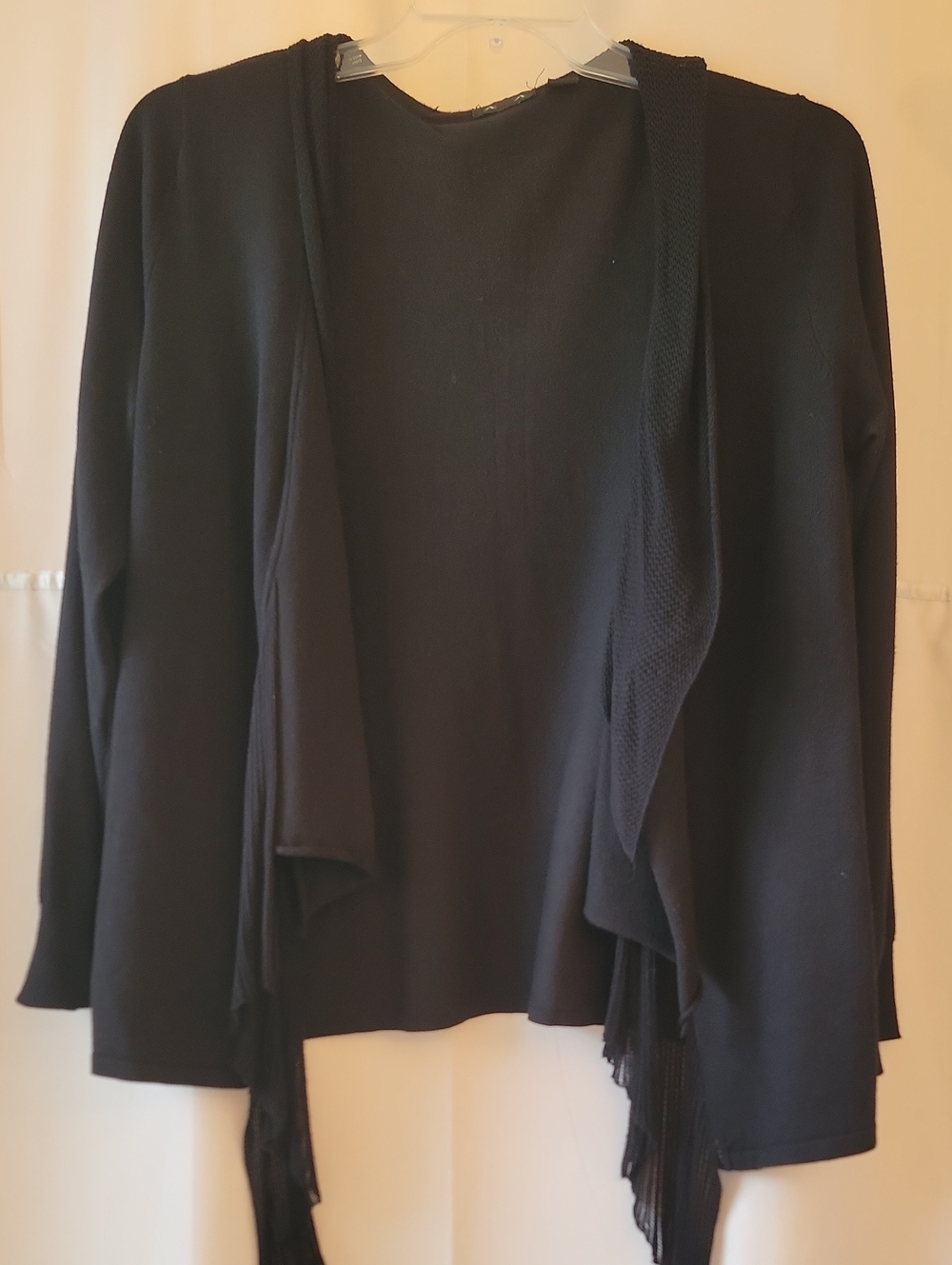 AVA Black Fringe Long Sleeve Open Front Cardigan Size Large